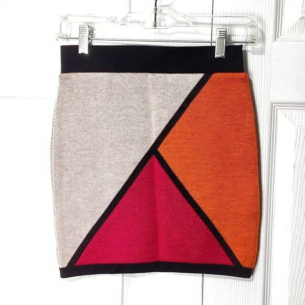 RETRO ARDEN B Brand Colorblock Mini Skirt Knit Orange, Pink and White M USA